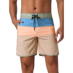 Color Block Drawstring Waist Pool Beach Striped Swimming Shorts Orange